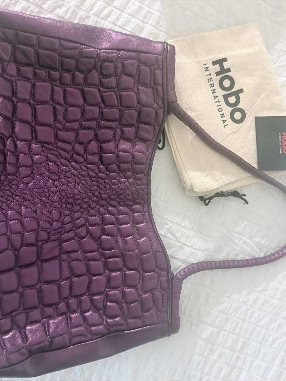 New HOBO Metallic Plum Croc-Embossed Shoulder Bag